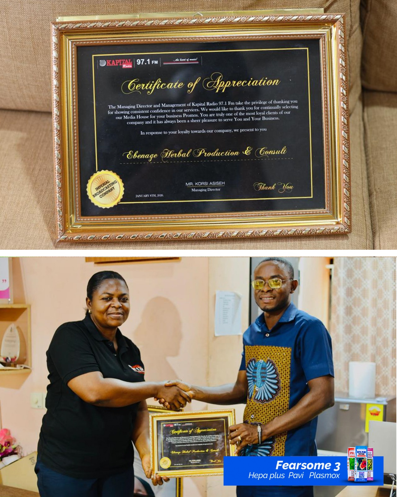 EBENAGE HERBAL PRODUCTION & CONSULT HONOURED BY KAPITAL RADIO 97.1 FM